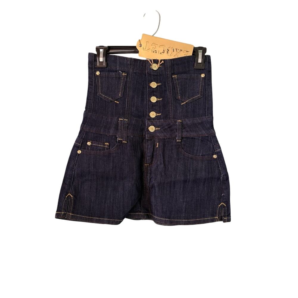 Exocet Juniors Size 3 High Rise Denim Mini Skirt 27” Waist, 35” Hips